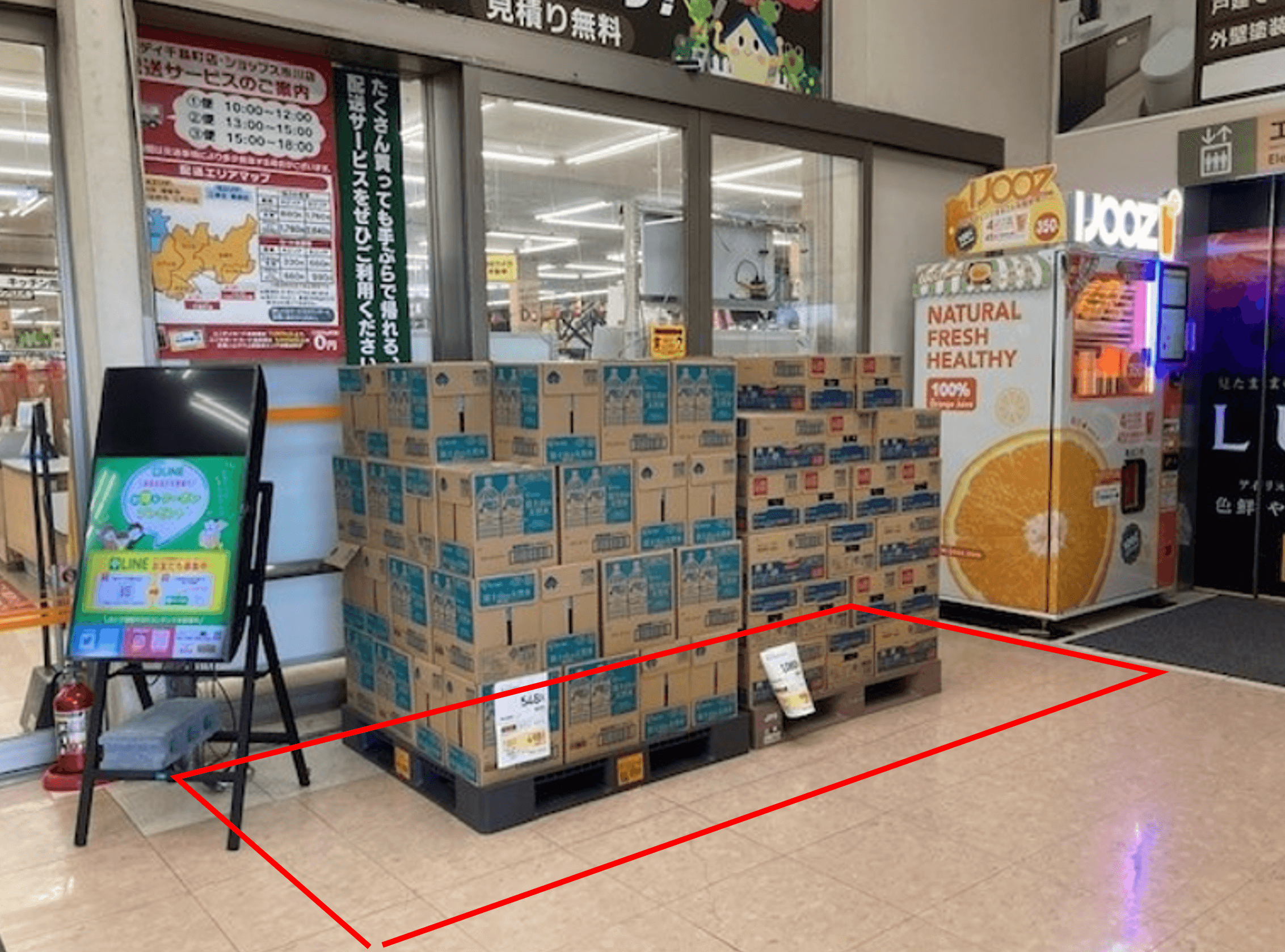 1階風除室 物販、食物販のポップアップストアやプロモーションに最適なホームセンター内1階入口風除室の催事イベントスペース