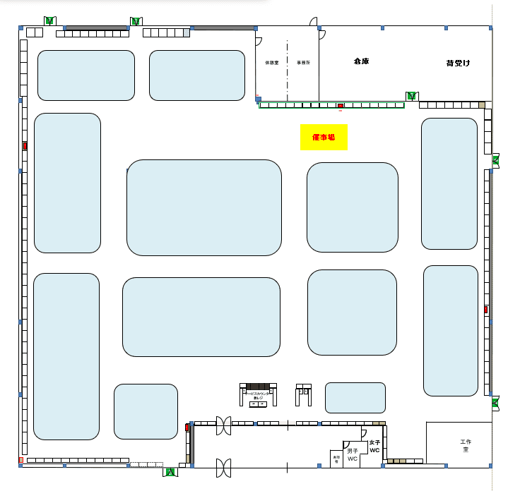 店内後方照明売場前 プロモーションや物販に最適なホームセンター内の催事イベントスペースの図面・フロアマップ
